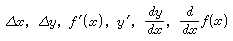 △x, △y, f'(x), y2제곱, dx분에dy, dx분에 df(x)